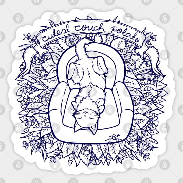 Cute Couch Potato Cat Illustration Sticker by zarya_kiqo